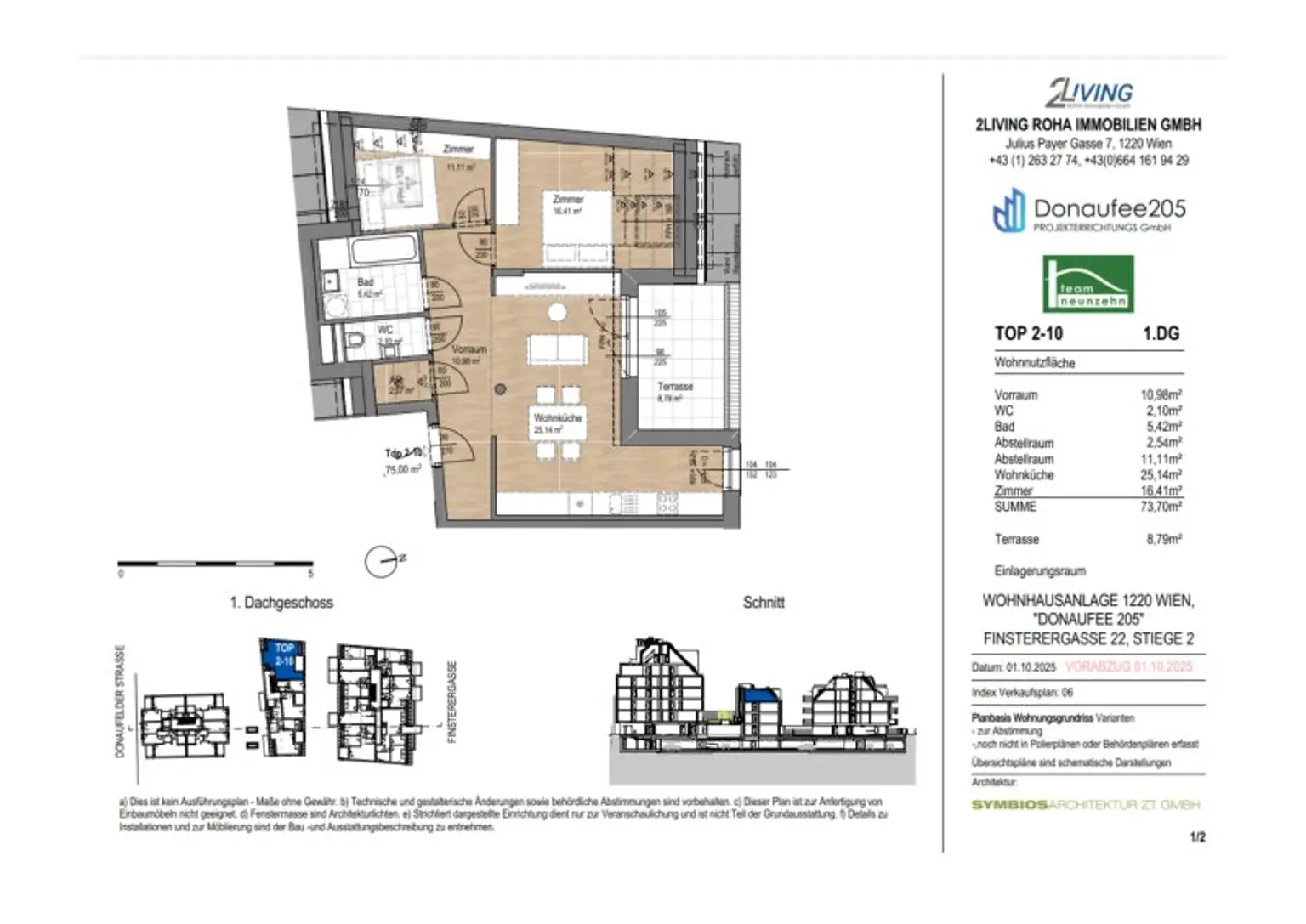Großzügige 3 Zimmerdachgeschosswohnung + Terrasse in absoluter Ruhelage!! Tolle Lage - U1 Kagranerplatz! Nähe Alte Donau&Donauzentrum!!