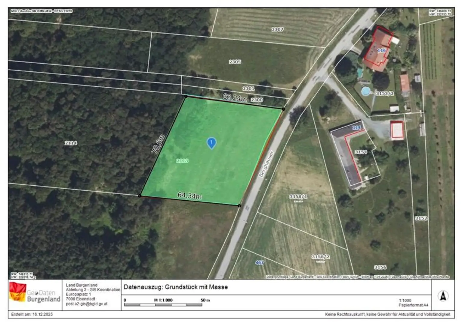 Grundstück mit Maße vom Bauland