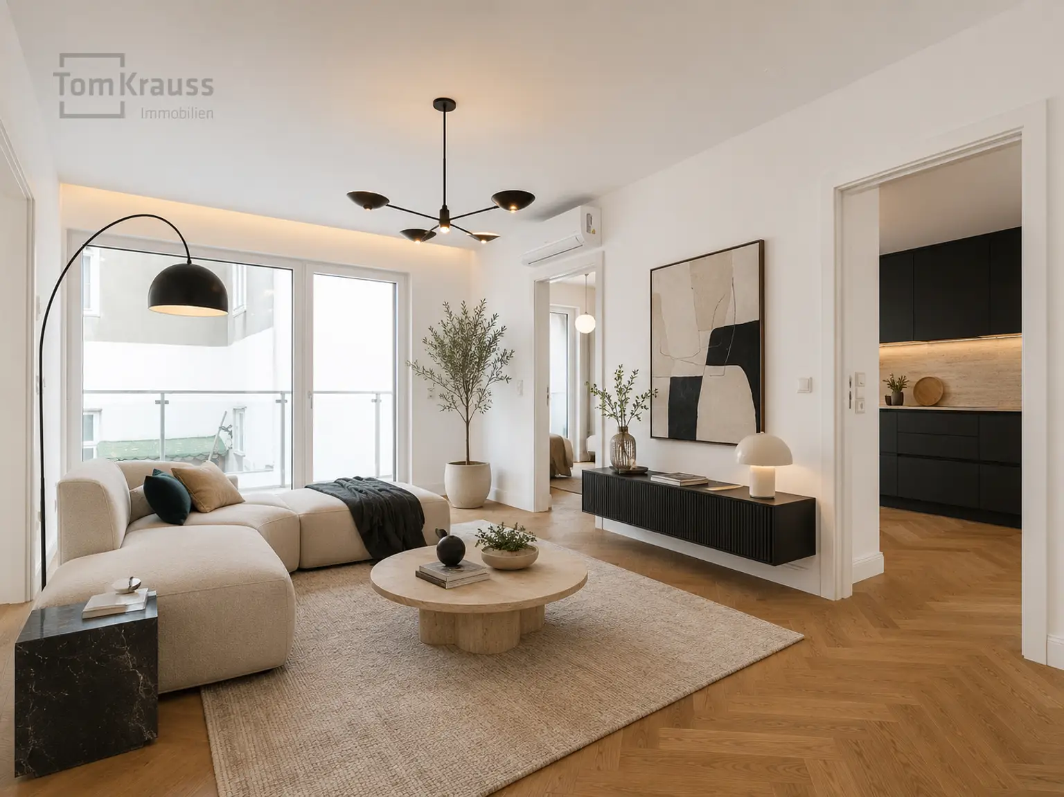 Wohnzimmer KI möbliert