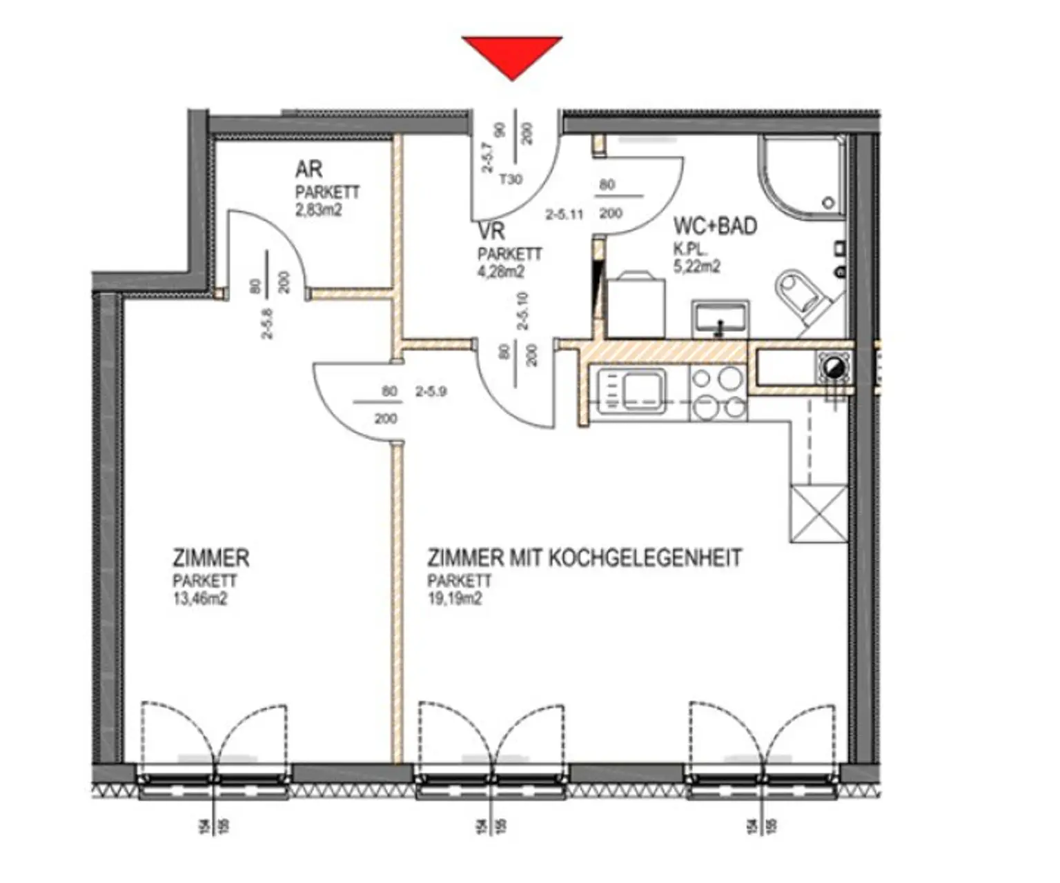 HÖRLGASSE BEIM SCHLICKPLATZ, gepflegte 45 m2 Neubau, 2 Zimmer, Komplettküche, Duschbad, Parketten, 2. Liftstock