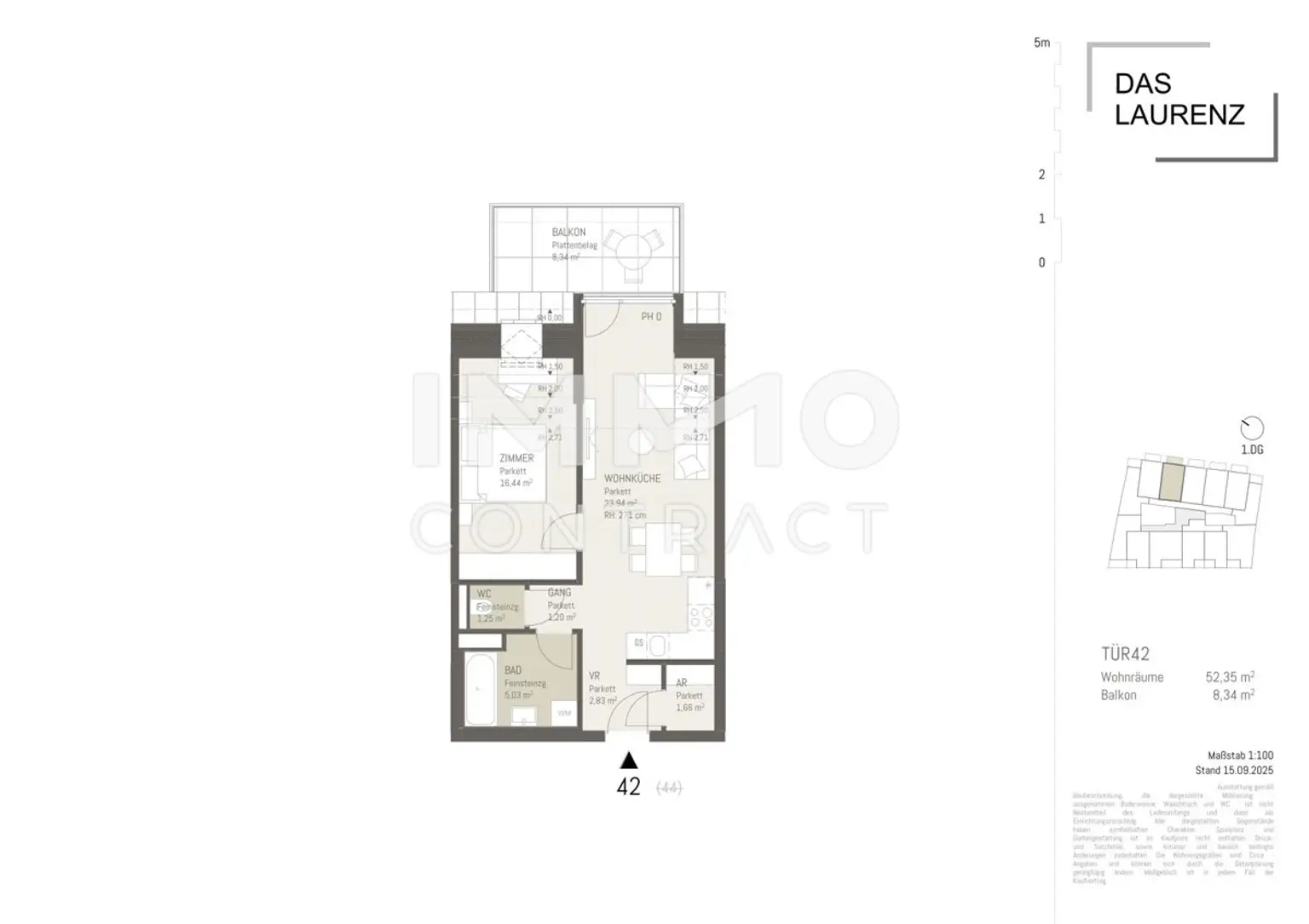 2 Zimmer + Balkon - 1 bedroom apartment + balcony  ERSTBEZUG =Das Laurenz= Top Weitblick Wohnung U3