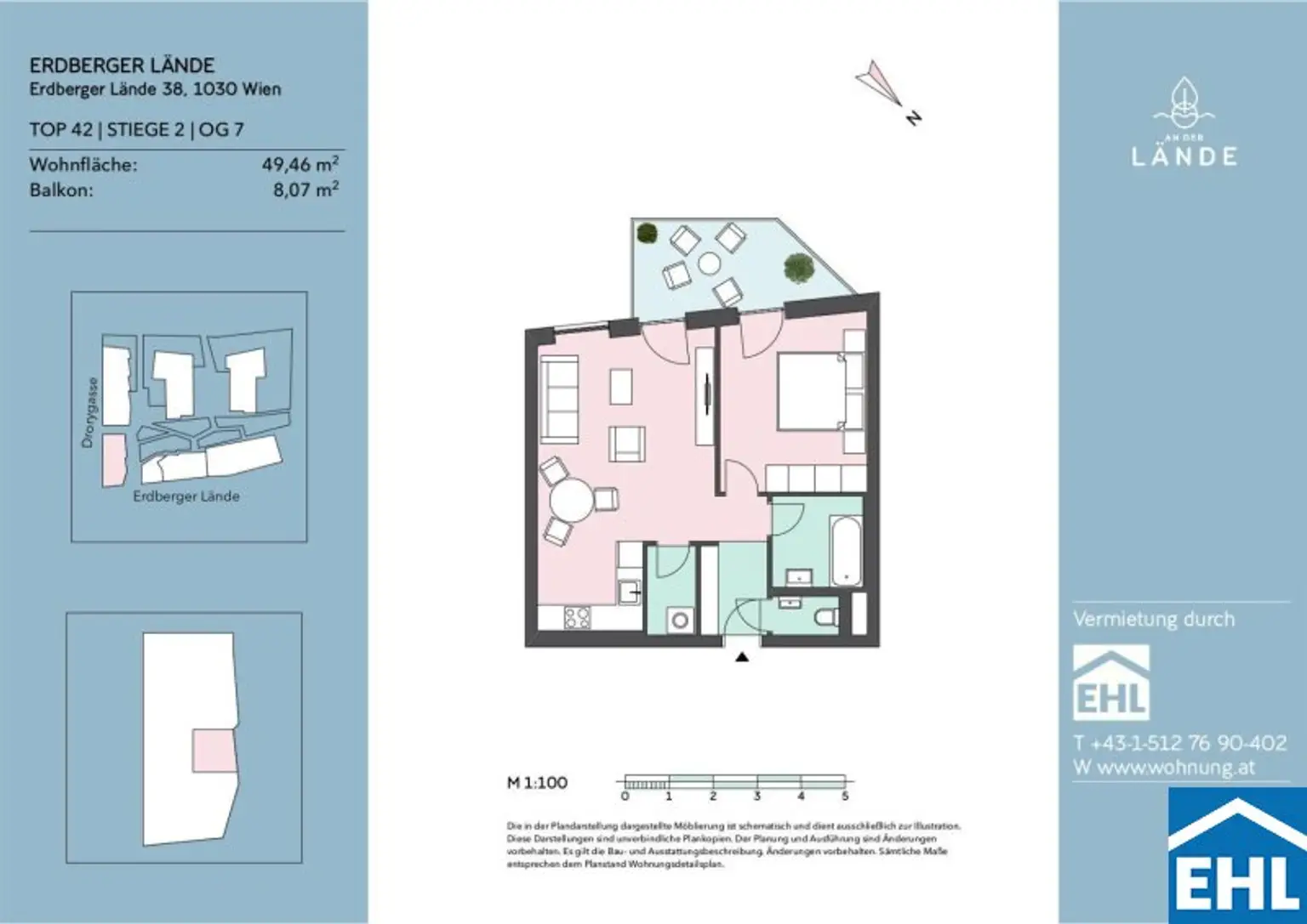 Perfekt geschnittene 2-Zimmer-Wohnung mit großem Balkon an der Lände!