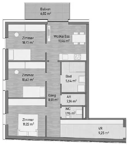 Top 8: 71m² Wohnfläche + 6m² Balkon