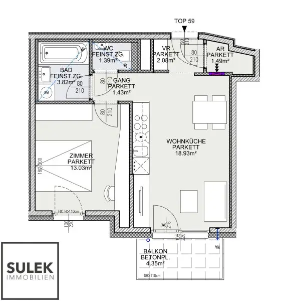 Erstbezug! Perfekt geschnittene 2 Zimmer Wohnung mit Balkon & top Anbindung (U4, U6, uvm.)