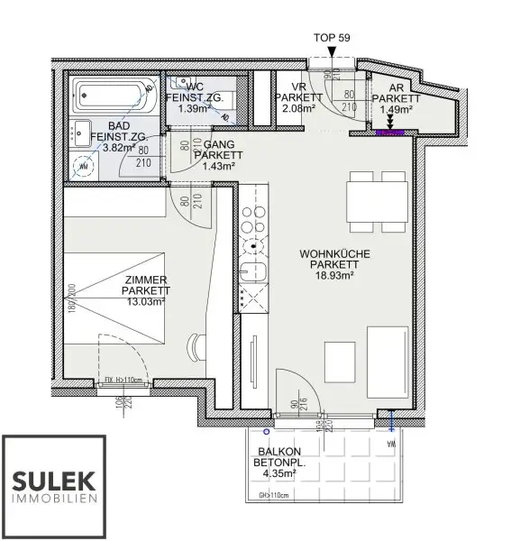 Erstbezug! Perfekt geschnittene 2 Zimmer Wohnung mit Balkon & top Anbindung (U4, U6, uvm.)