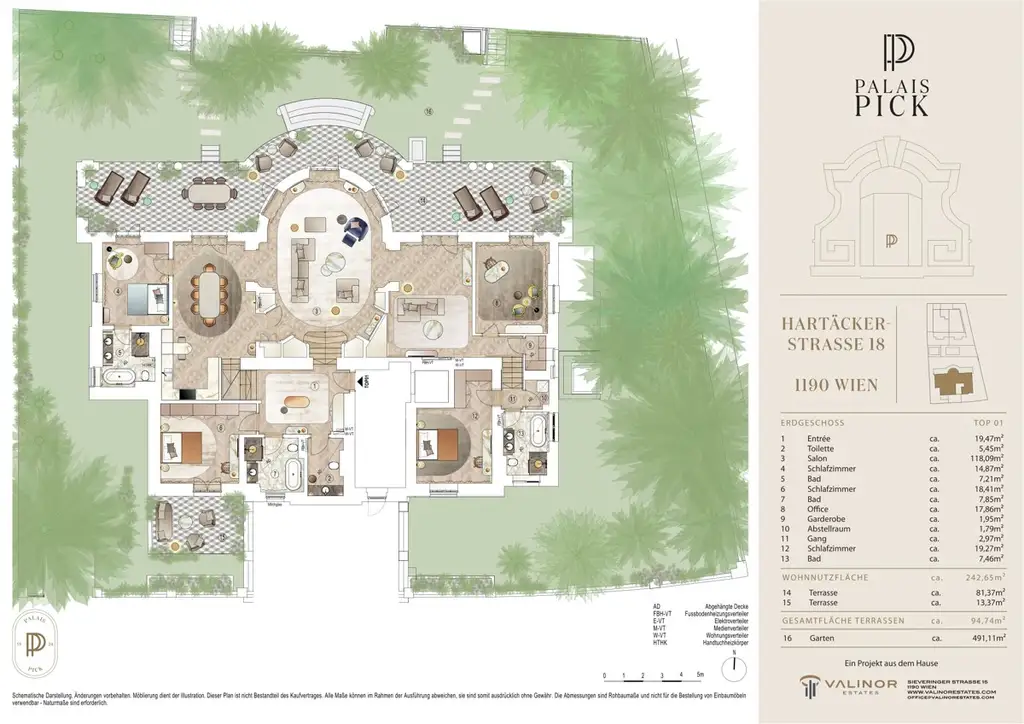 Palais & Villa - inkl. Pool: Gartenresidenz der Extraklasse - 500m2 private Grünfläche & Luxu pur