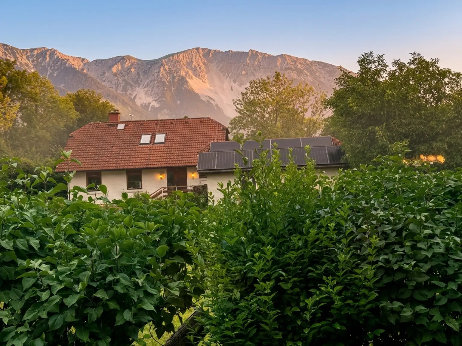 Blick von der Terrasse auf den Schneeberg