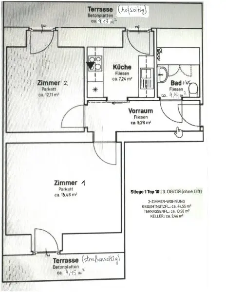 2 Zimmer DG-Wohnung - Erstbezug nach qualitativ hochwertiger Komplettsanierung - plus 2 Terrassen mit gesamt ca. 13,58 m²