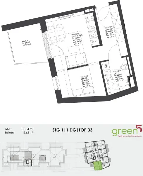 Pauschalmiete inklusive Warmwasser & Heizung/Kühlung - Moderne 2-Zimmer-Wohnung mit schönem Balkon in Hofruhelage - Stilvolle Ausstattung
