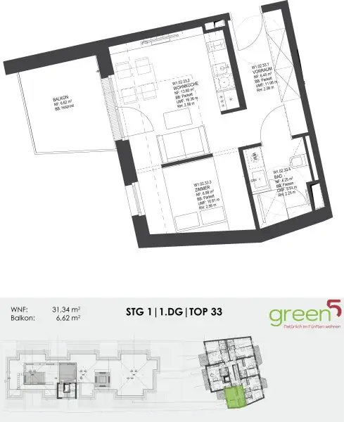 Pauschalmiete inklusive Warmwasser & Heizung/Kühlung - Moderne 2-Zimmer-Wohnung mit schönem Balkon in Hofruhelage - Stilvolle Ausstattung