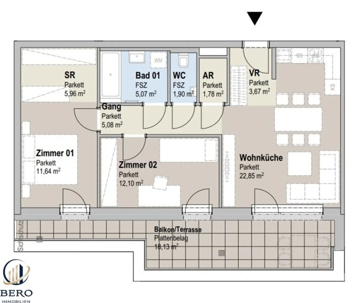 Provisionsfreie Erstbezugs-Wohnung mit 3-Zimmern mit sonniger Südterrasse in zentraler Lage in Bad Vöslau
