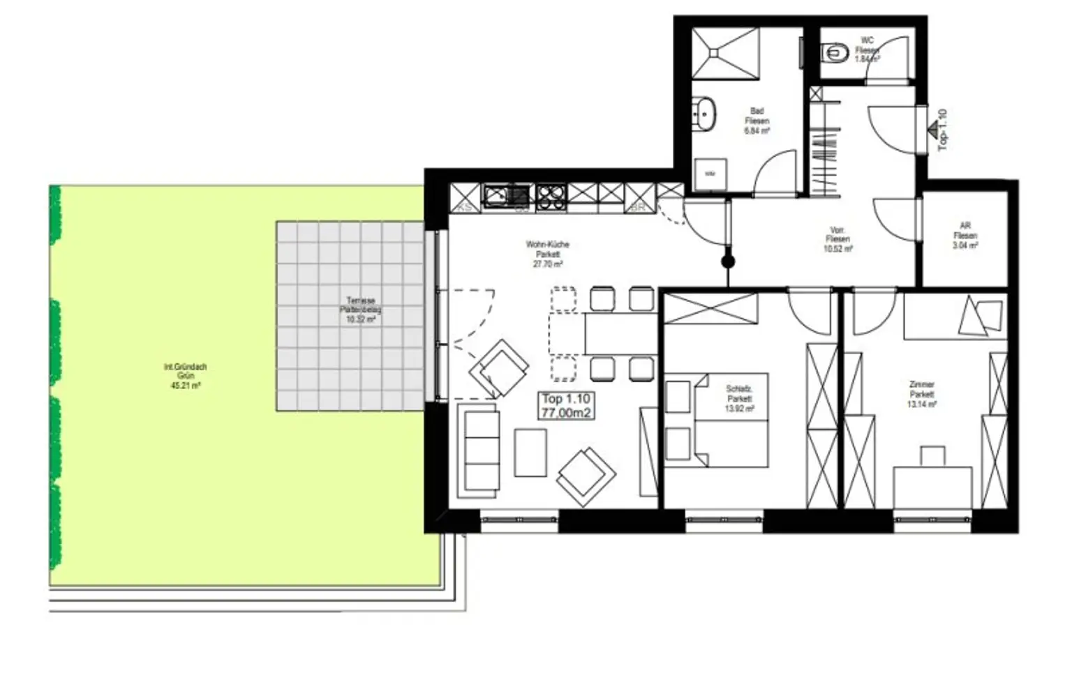 TOP 1.10 - NEUBAU - ERSTBEZUG - 3 Zimmerwohnung mit Garten, Terrasse, eigener Tiefgaragenplatz