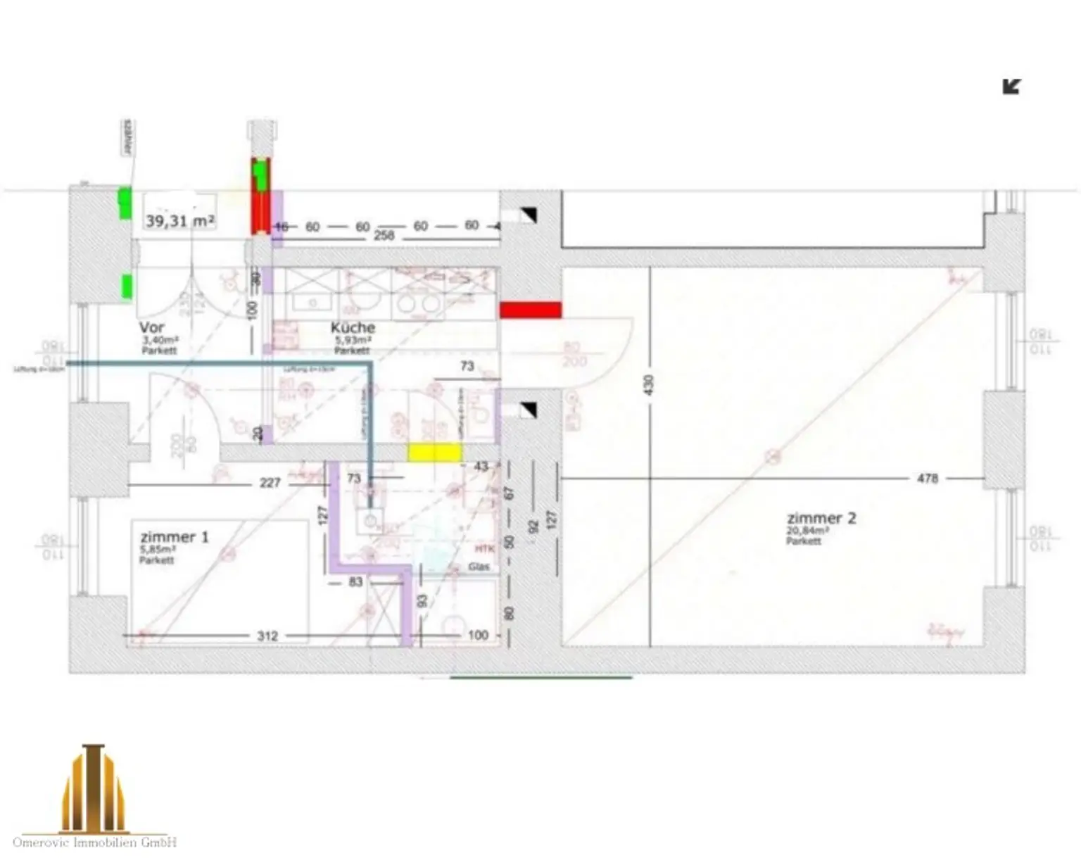 Helle Garconniere mit 2 Zimmer im 2. Lifstock