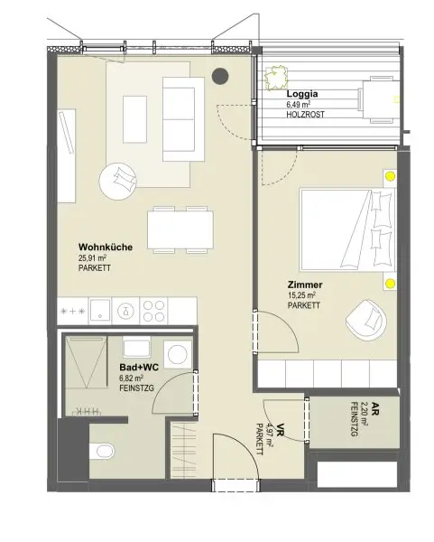 UNBEFRISTETE 2-Zimmer Neubauwohnung mit Freifläche + Extras im Haus