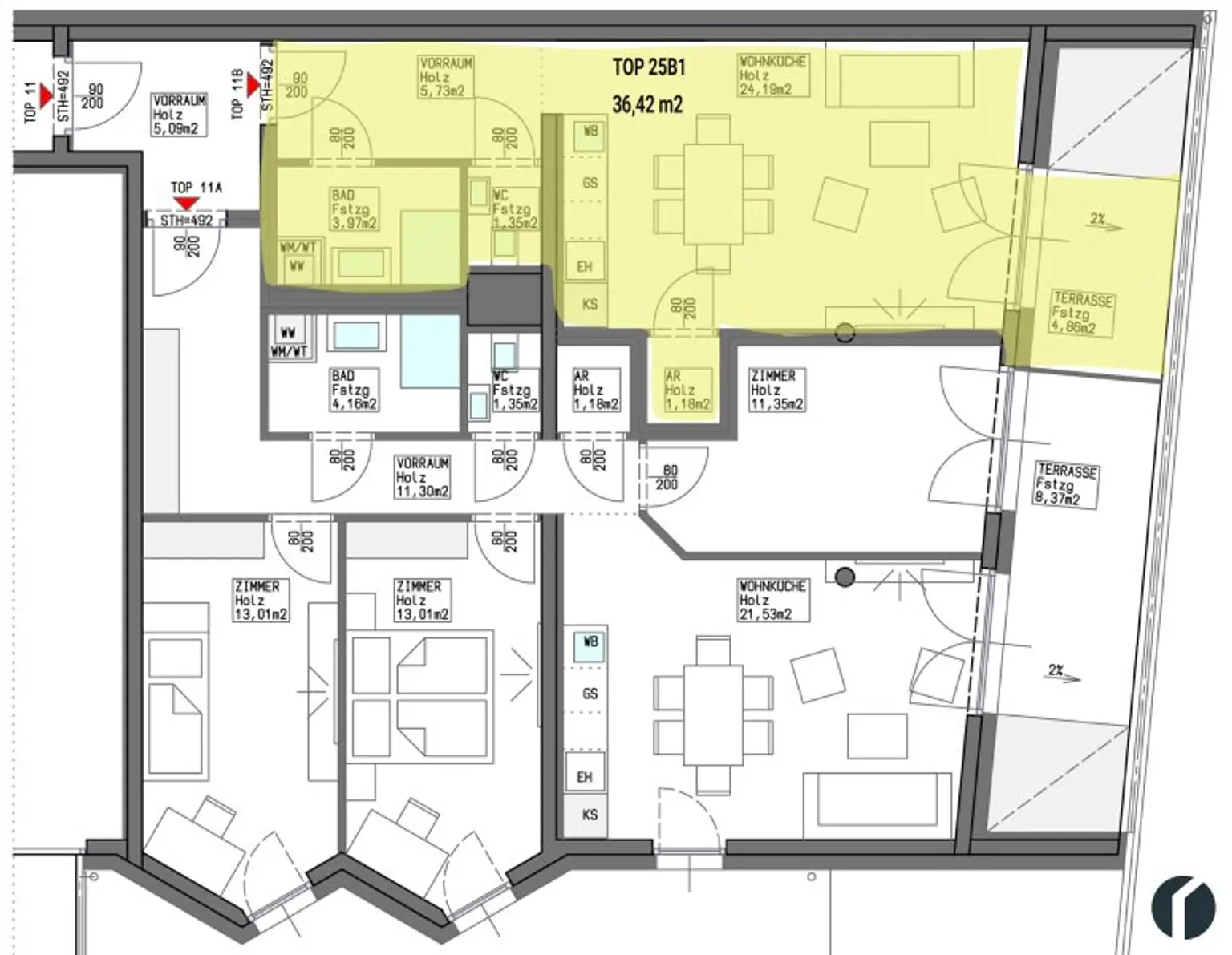 Wohnungsplan Top 25 B1