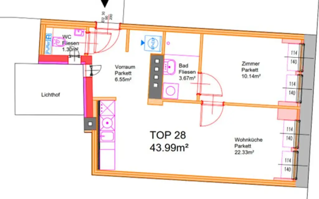 ERSTBEZUG, AUGARTEN-NÄHE, klimatisiertes 44 m2 Dachgeschoss, 2 Zimmer, Komplettküche, Duschbad, Parketten, Brigittenauer Lände