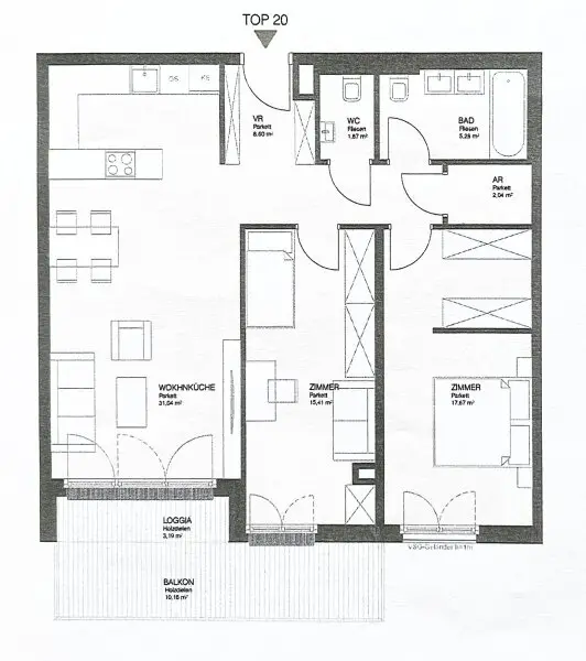 moderne Wohnung mit Balkon und Garage