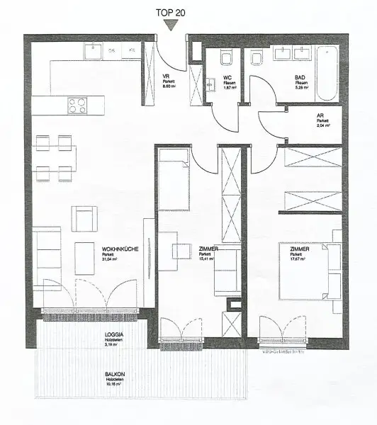 moderne Wohnung mit Balkon und Garage