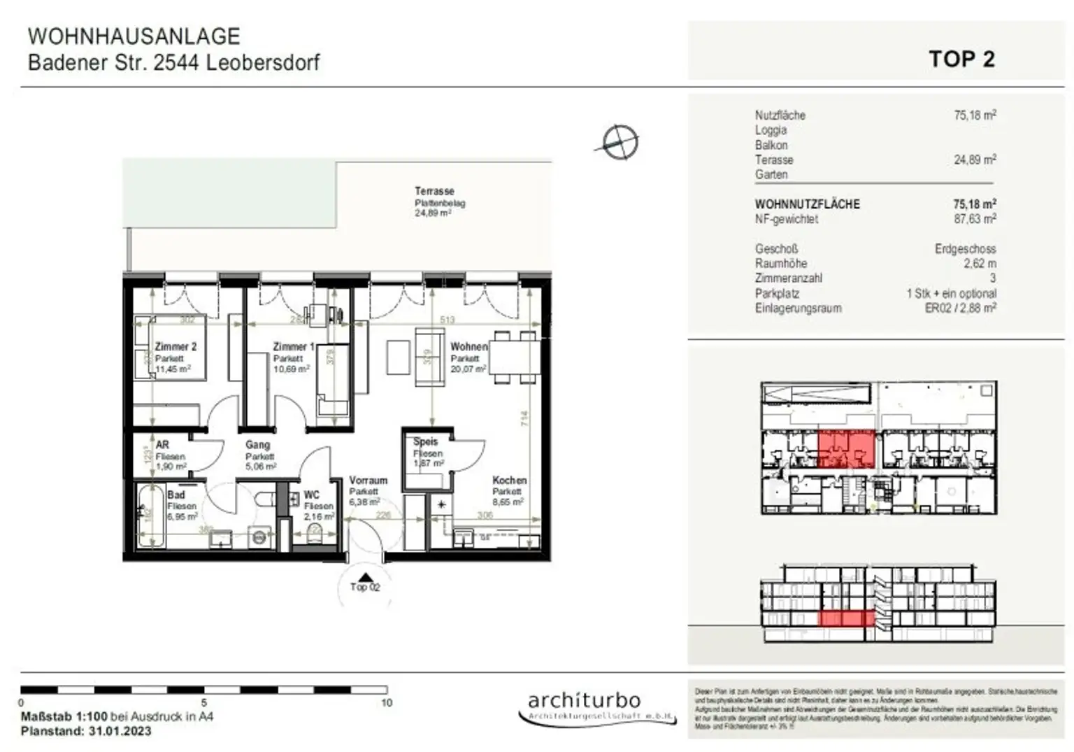 3-Zimmer-Erdgeschoßwohnung mit Terrasse und Tiefgaragenstellplatz (Top 02)