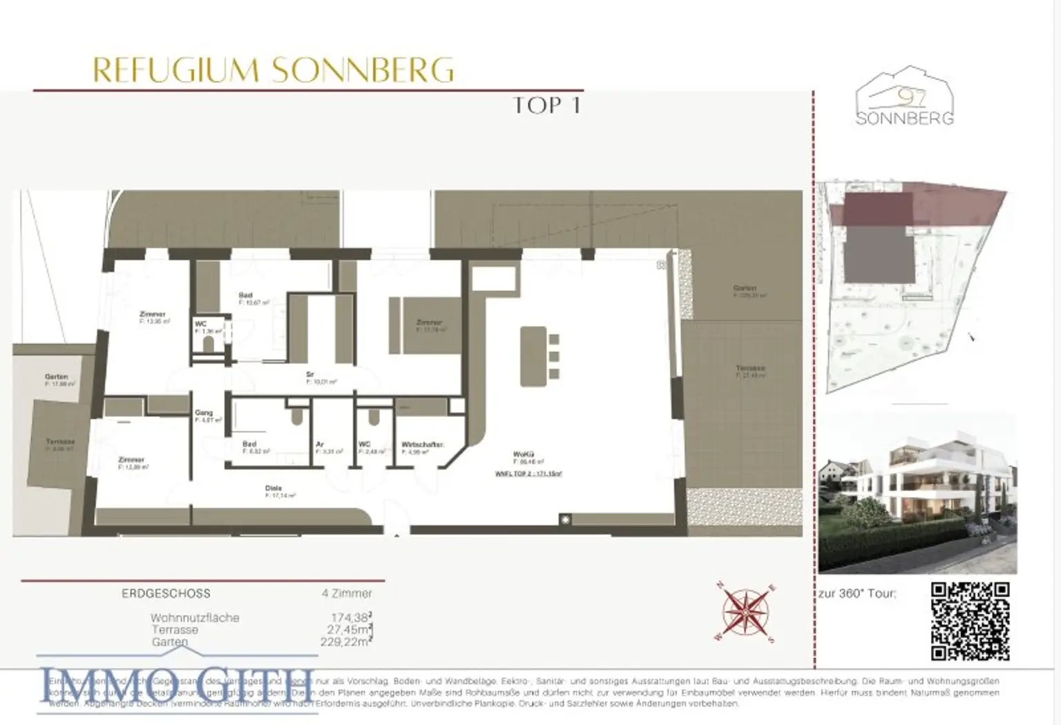 EXKLUSIVE CA. 171 m² GROSSE 4-ZIMMER-GARTENRESIDENZ MIT 27 m² TERRASSE & 229 m² PRIVATGARTEN IM REFUGIUM SONNBERG ZU KAUFEN!  – WOHNEN IN PERCHTOLDSDORFS BESTLAGE