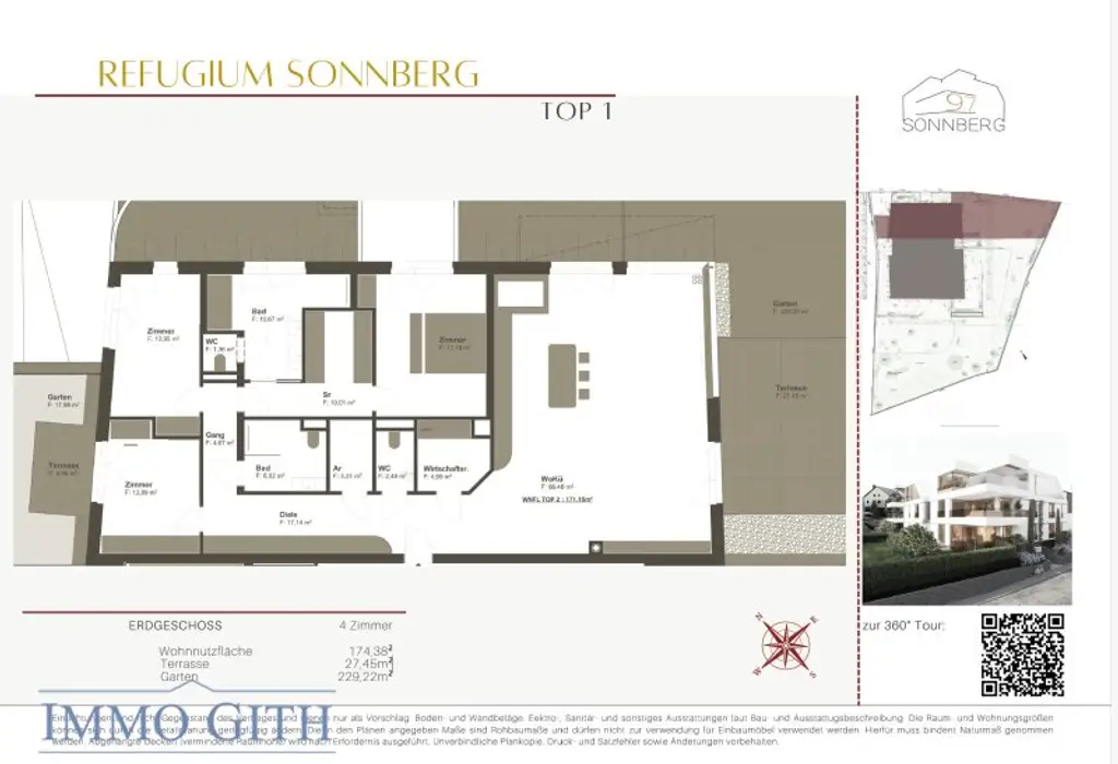 EXKLUSIVE CA. 171 m² GROSSE 4-ZIMMER-GARTENRESIDENZ MIT 27 m² TERRASSE & 229 m² PRIVATGARTEN IM REFUGIUM SONNBERG ZU KAUFEN!  – WOHNEN IN PERCHTOLDSDORFS BESTLAGE
