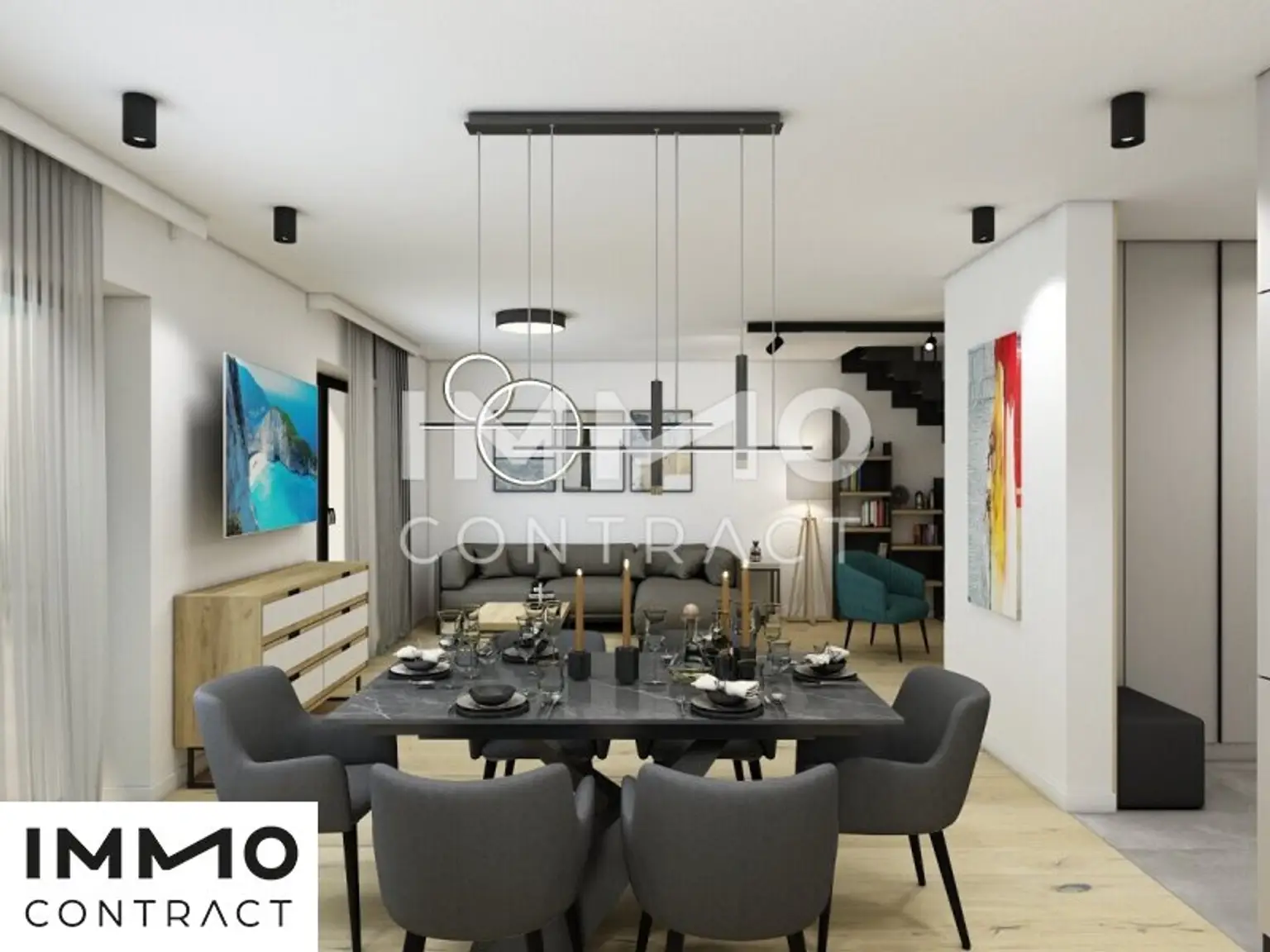 Essbereich mit Blick in Wohnzimmer