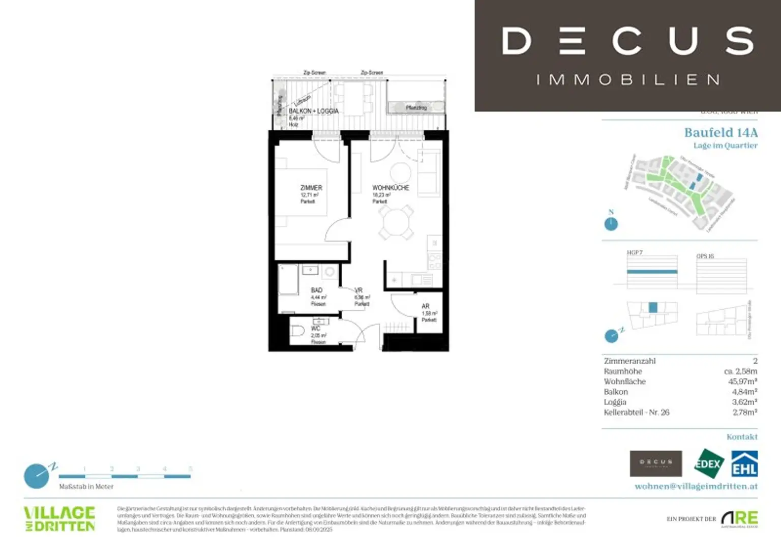 | ZWEI ZIMMER | FERTIGSTELLUNG 2027 | VILLAGE IM DRITTEN | BALKON | NATÜRLICH DRAUSSEN | BAUFELD 14A |