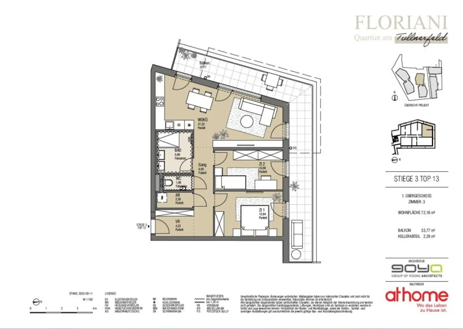 FLORIANI – Quartier am Tullnerfeld - Stilvolle Eckwohnung mit großem Balkon  - Viele Extras für ihr Wohlbefinden - Bahnhof Tullnerfeld in der Nähe