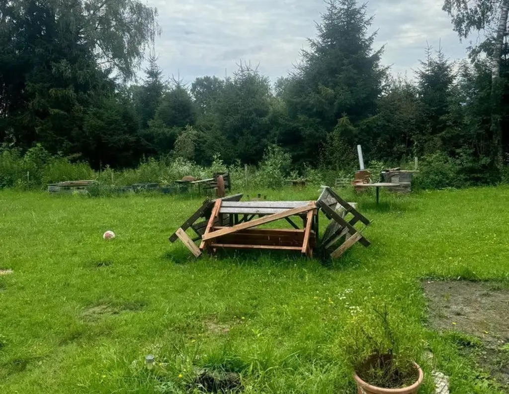 Freizeitgund mit Wald Wiese und fischteich