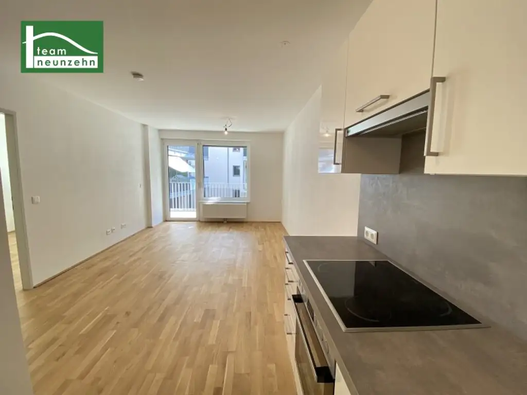 Innenhof-Balkon und top Infrastruktur! Neubau-Wohnung nahe S-Bahn Jedlersdorf, Straßenbahn 26 und SCN mit Einbauküche!
