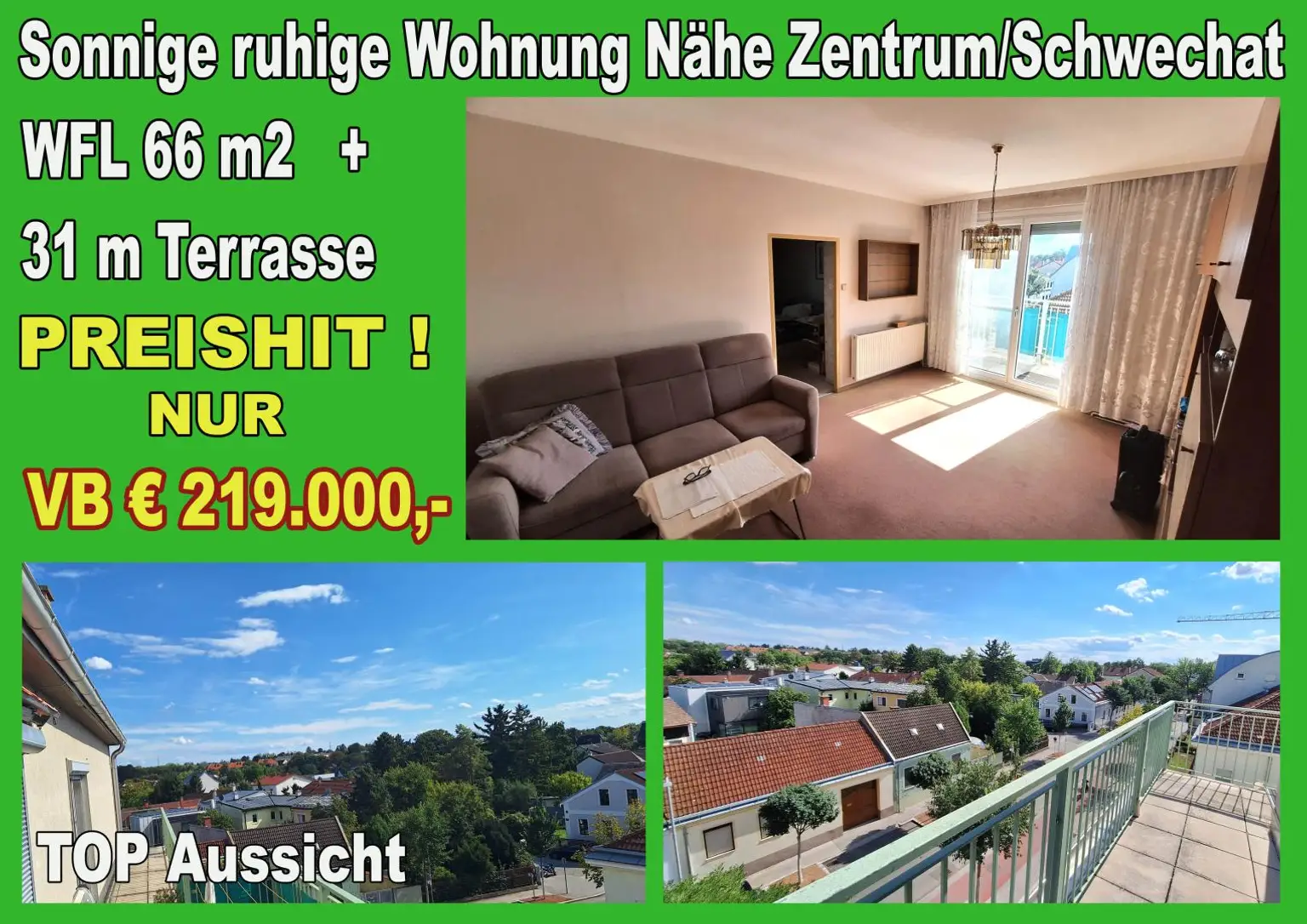 Preishit!!  Sonnige Wohnung mit großer Terrasse Zentrum Schwechat