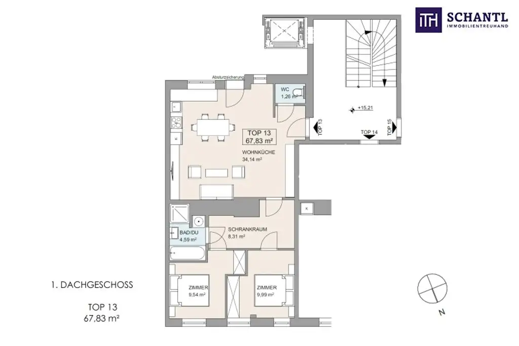 Grundriss Top 13, schematische Darstellung