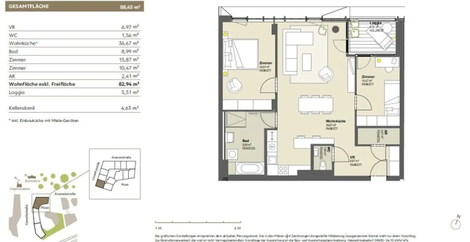 ***** Belvedereblick: unbefristete 3 Zimmer Neubau mit Loggia ab August zur Vermietung *****