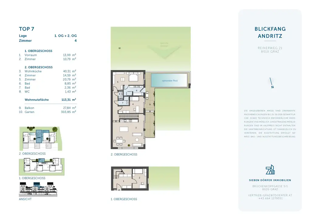 Große Garten-Maisonette mit Balkon: ca. 113,31 m², ca. 27,84 m² Balkon, ca. 303,85 m² Garten