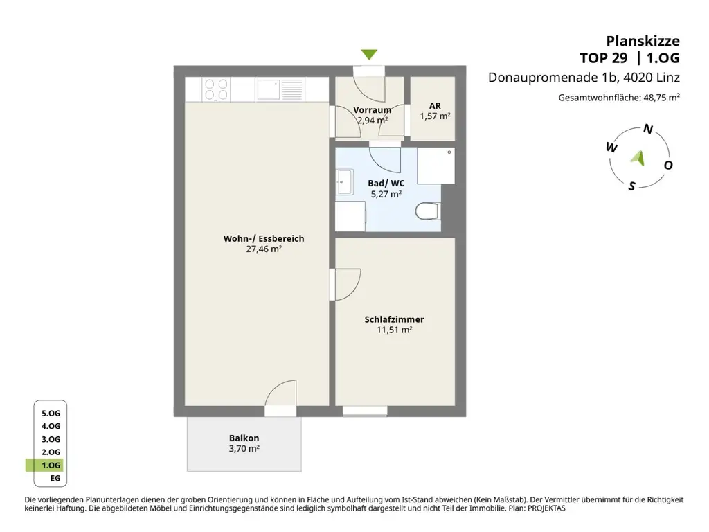 Teilmöblierte 2-Zimmer Wohnung mit Balkon am Linzer Winterhafen!