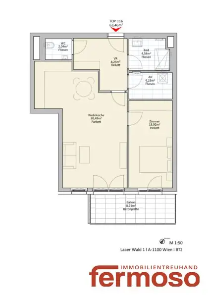 Helle 2-Zimmer Wohnung in einem Neubaukomplex