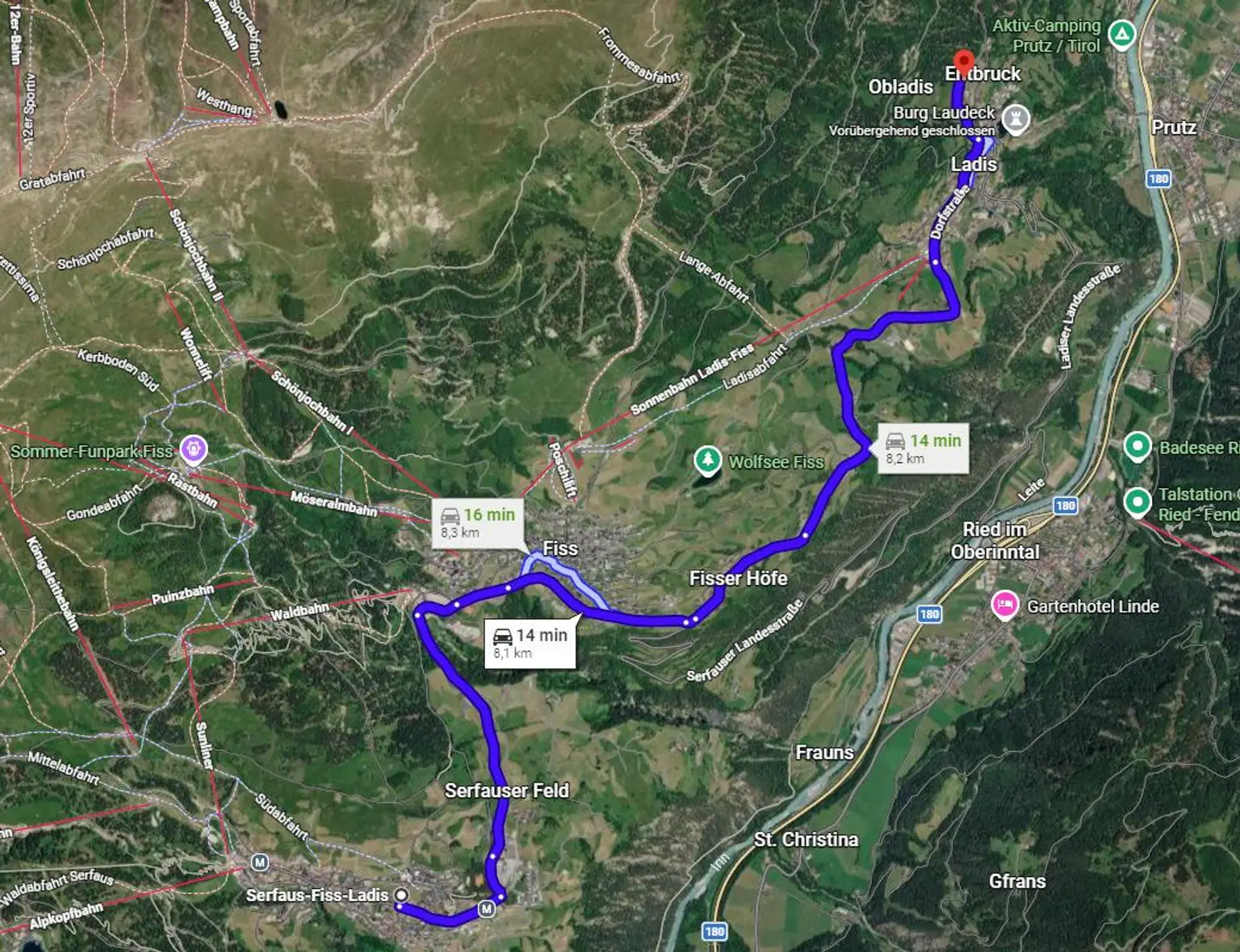 Google Maps - Strecke Skigebiet