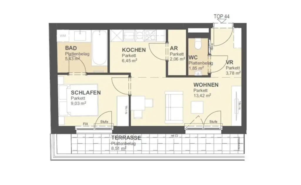 Exklusive 2-Zimmer-Dachgeschosswohnung mit Süd/West-Terrasse – Erstbezug in Toplage Nahe U1 Kagran, Donau Zentrum & Alter Donau