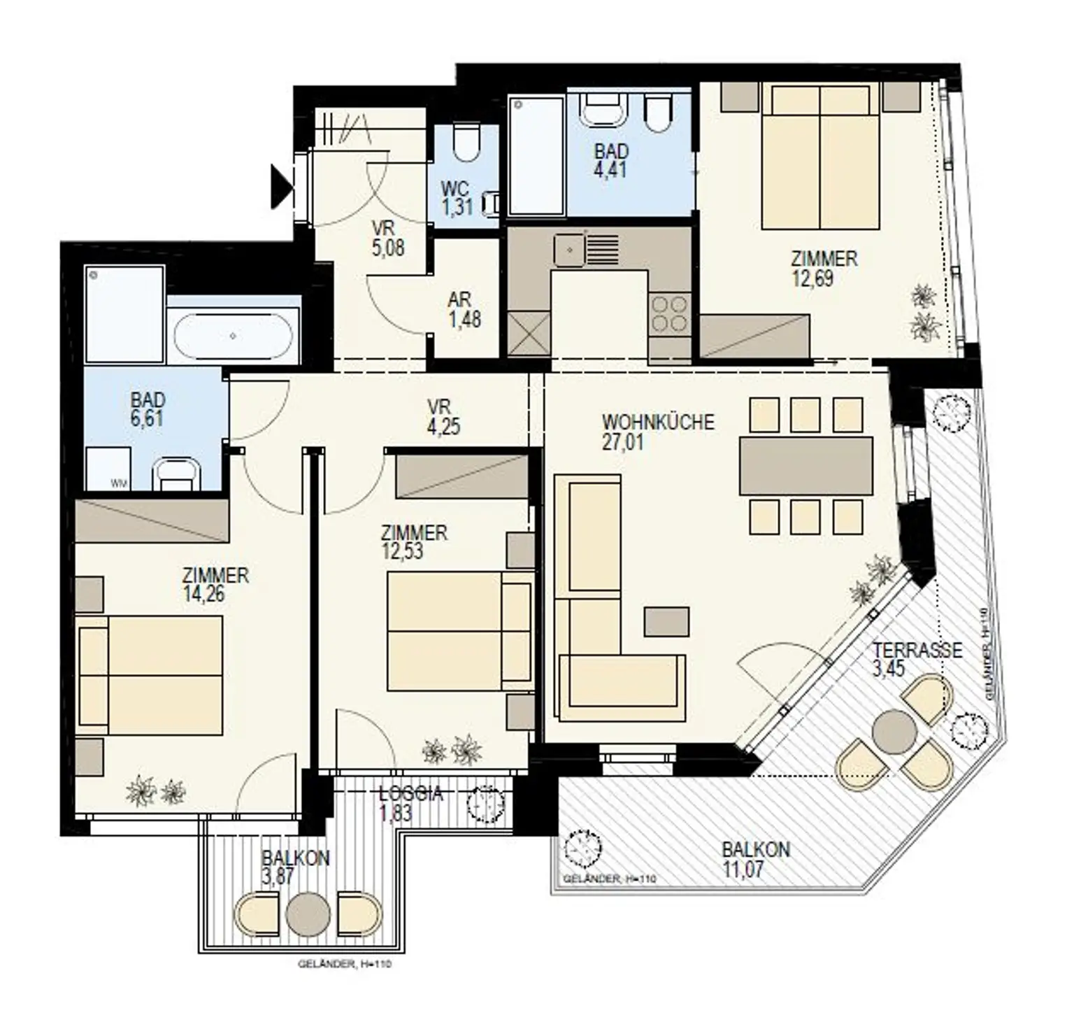 PERFEKTER GRUNDRISS: 4 ZIMMERWOHNUNG MIT GROSSZÜGIGER TERRASSEN