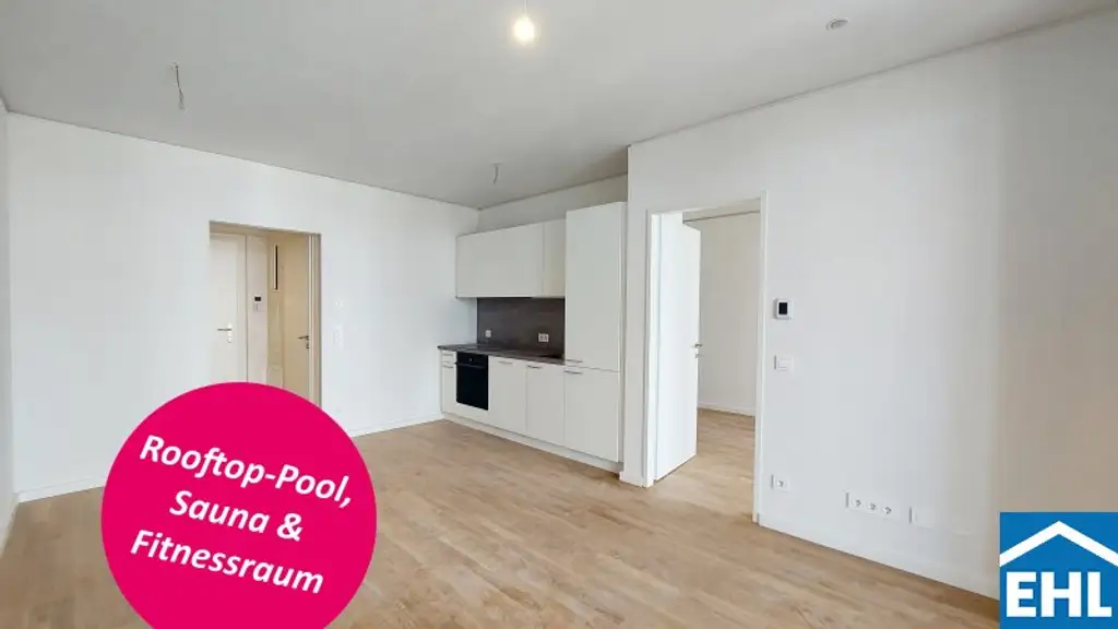 Wohnen mit Skyline-Flair – Rooftop Pool & Fitness bei der U1