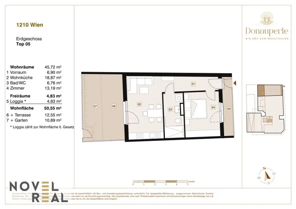 "DONAU PERLE"- Wohnen in Wien: 2-Zimmer-Erstbezug Wohnung mit Terrasse Loggia und Garten! - Top Lage!