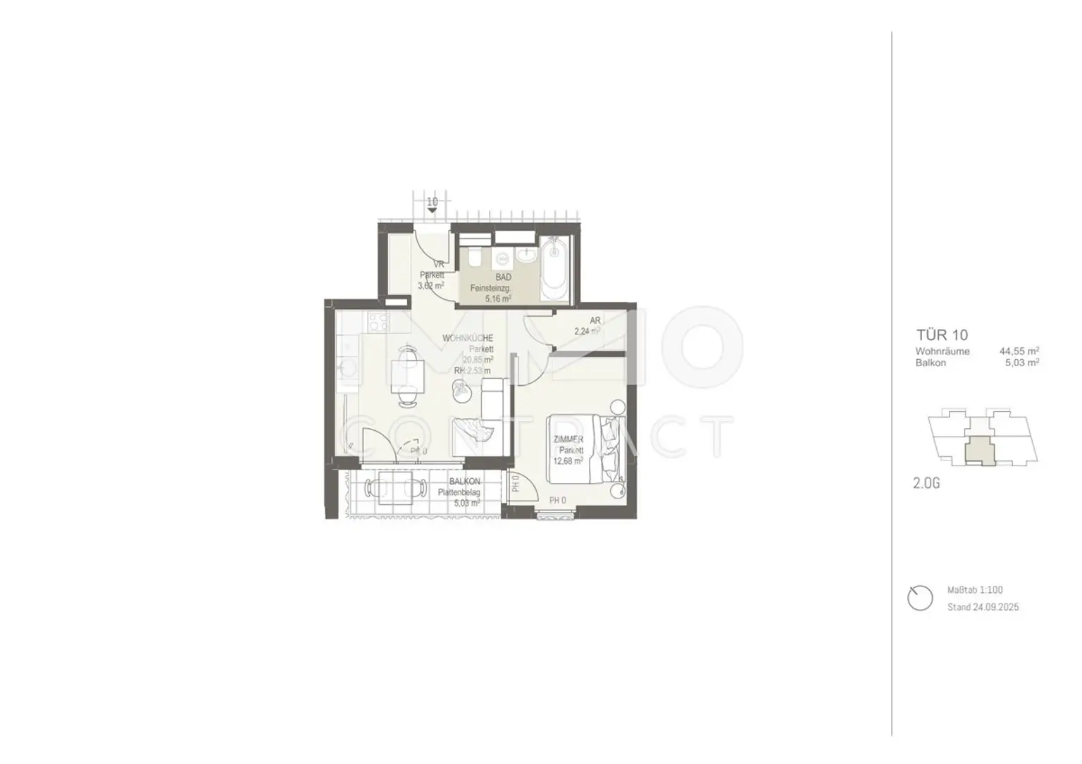 PERFEKTE ANLEGERWOHNUNG Helle 2-Zimmer-Wohnung mit Freifläche im ERSTBEZUG