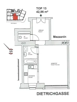 Unbefristet vermietete Einraumwohnung im 3. Bezirk!