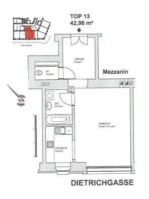 Unbefristet vermietete Einraumwohnung im 3. Bezirk!