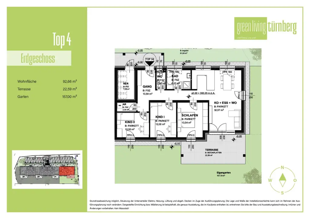 *Verkaufsstart* Green Living Türnberg - 4 Zimmer Neubauwohnung mit Eigengarten (Top 4)