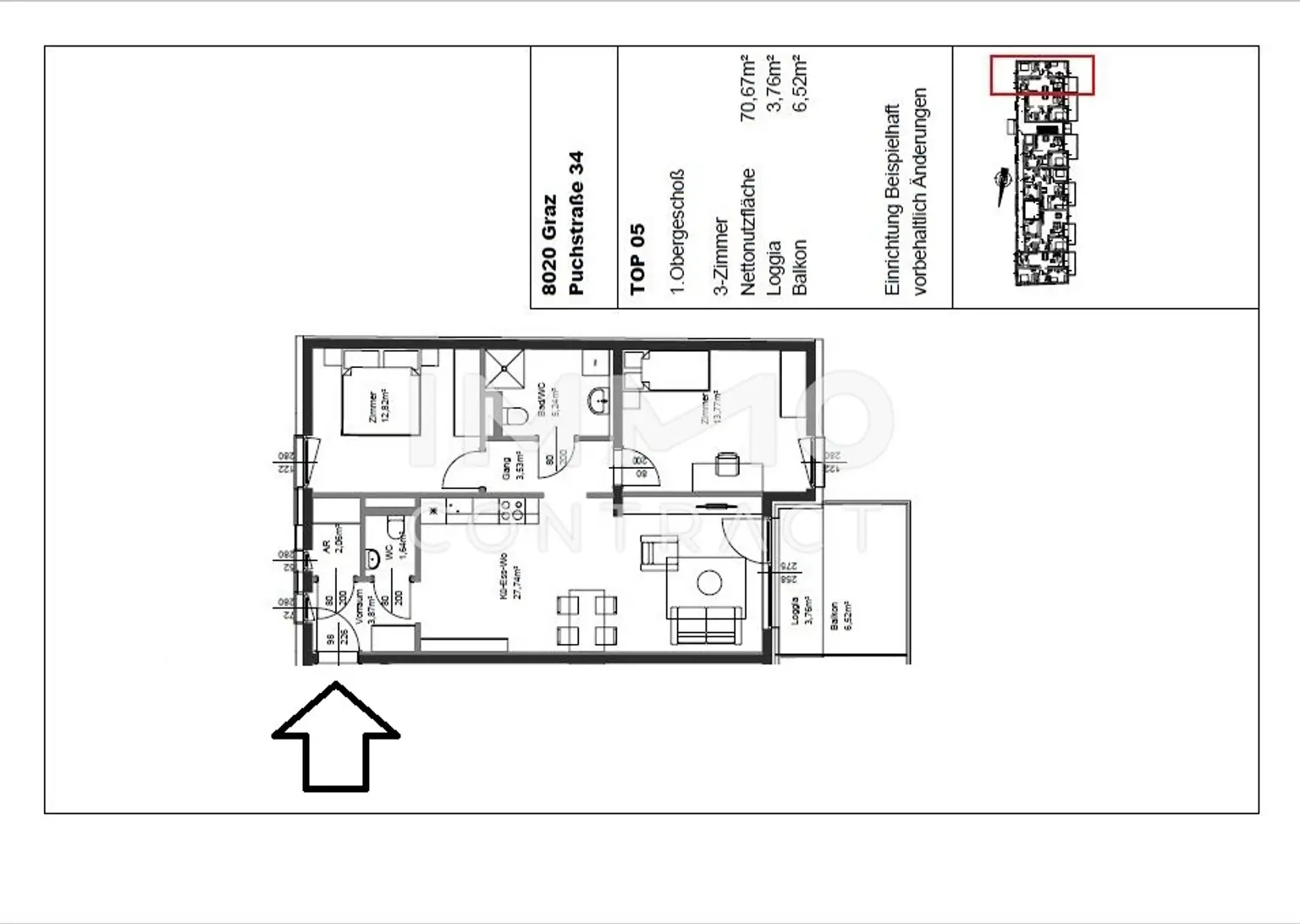 Erstbezug ab 01.10.2025: geförderte 3 Zimmer Wohnung mit Balkon in ruhiger und zentraler Lage - Puchstraße 34 - Top 05