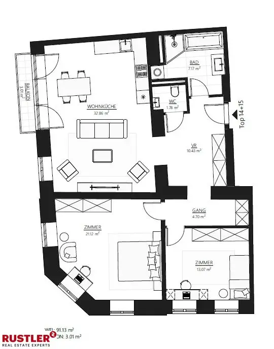 Altbaurenaissance- 3-Zimmer-Erstbezug mit Balkon - Nähe Kutschkermarkt