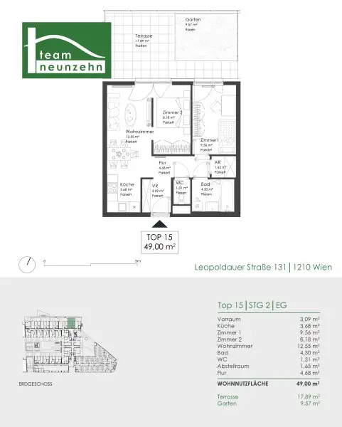 LEO 131 - 2.5-Zimmer Gartenwohnung im Niedrigenergiehaus mit Anbindung nach Floridsdorf!