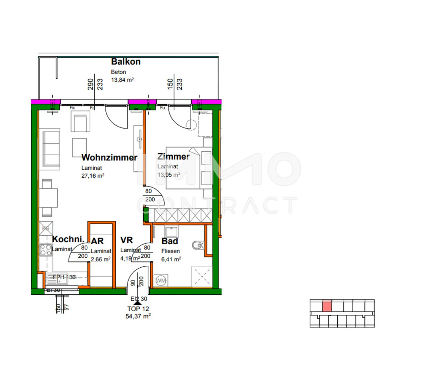 54,17qm geförderte 2ZI- Balkon-Wohnung