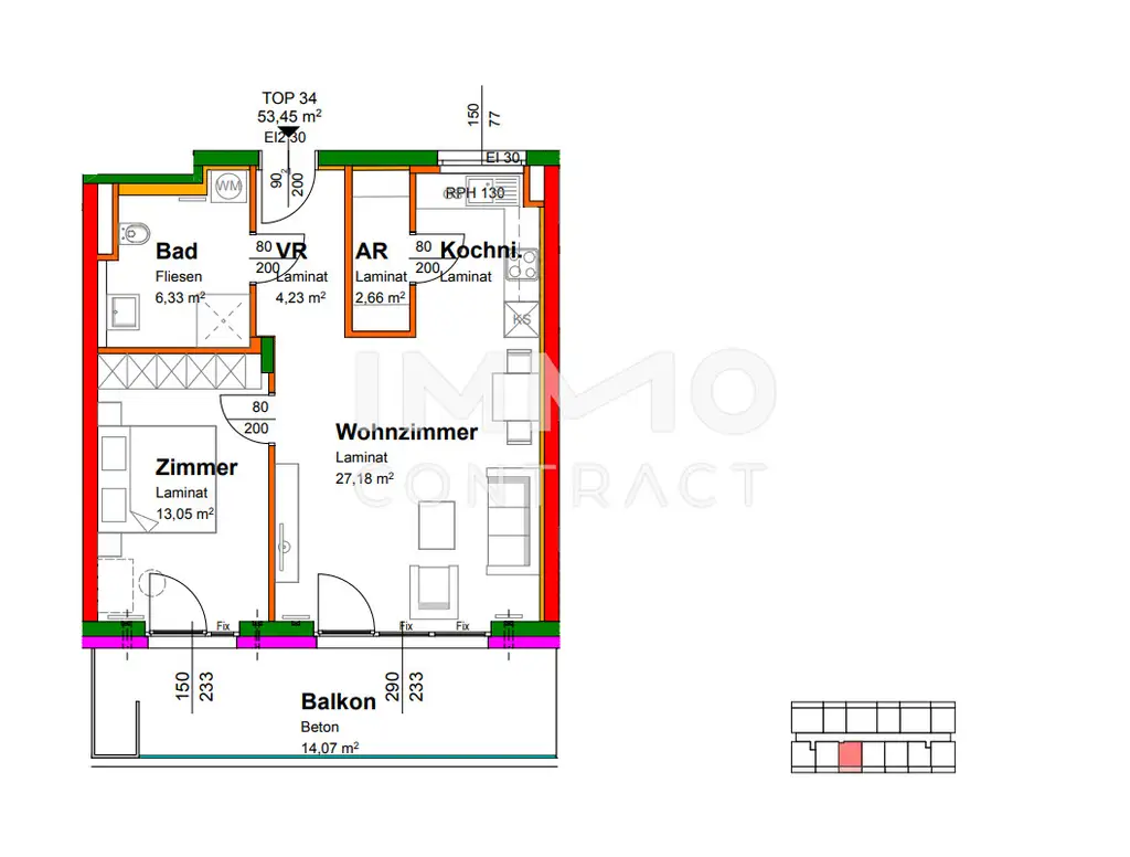 53,20qm geförderte 2ZI- Balkon-Wohnung